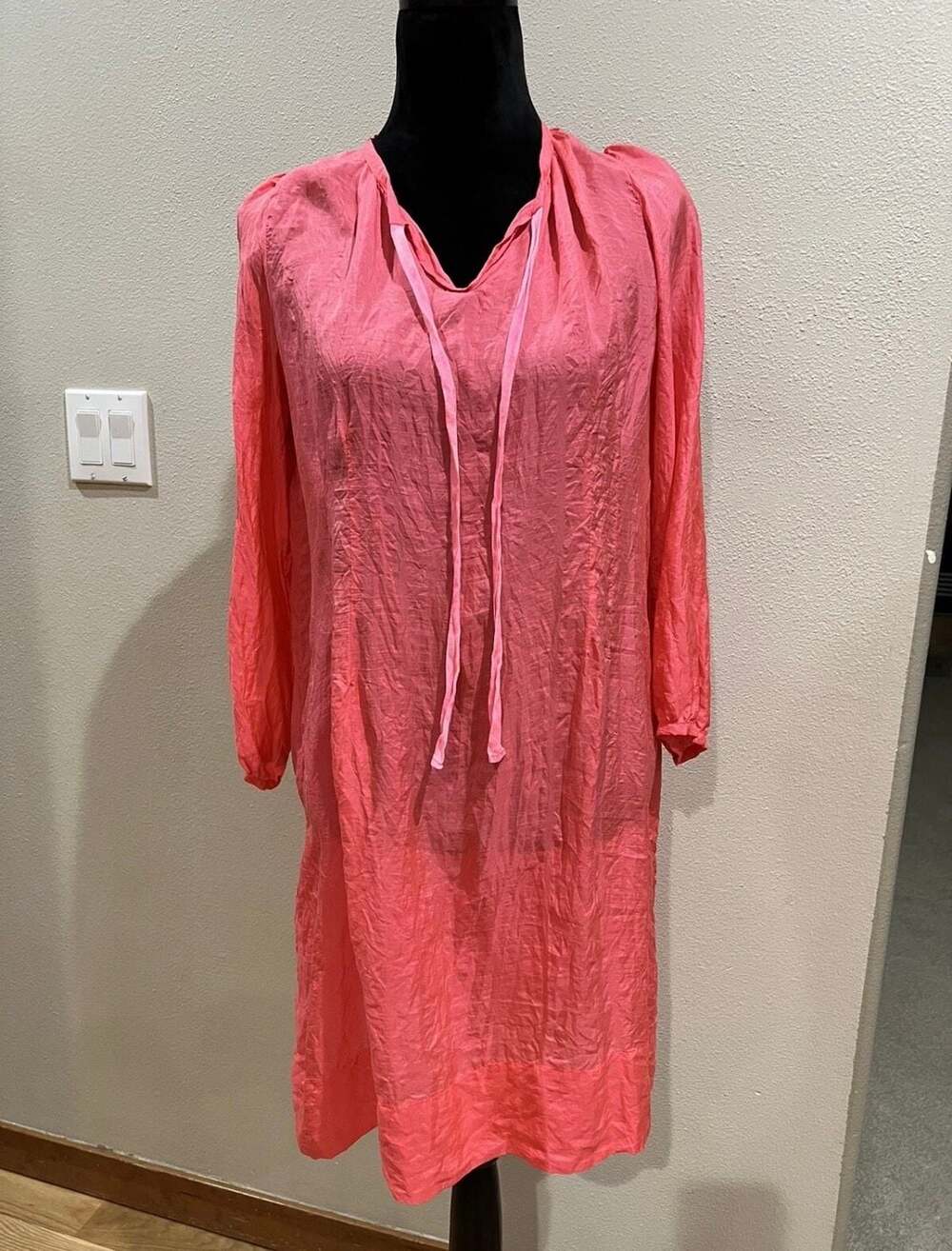dosa  Pink 100% Silk Long Sleeve Tunic Dress Sz 2